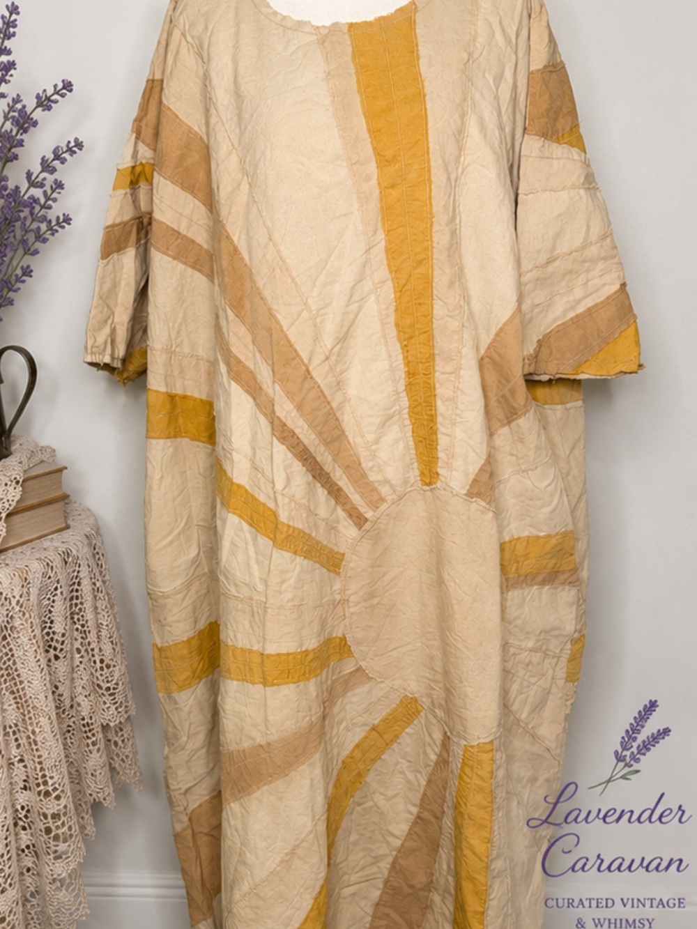 Magnolia Pearl FOLLOW THE SUN Cream Dress with Mustard Patch Detail